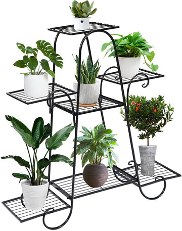 高さ32.5インチ 屋内/屋外用 ブラックメタルプラントスタンド(7段)